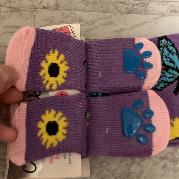 Matching Sock Set for Small Pet & Owner Purple Butterfly Floral Print - Picture 3 of 5